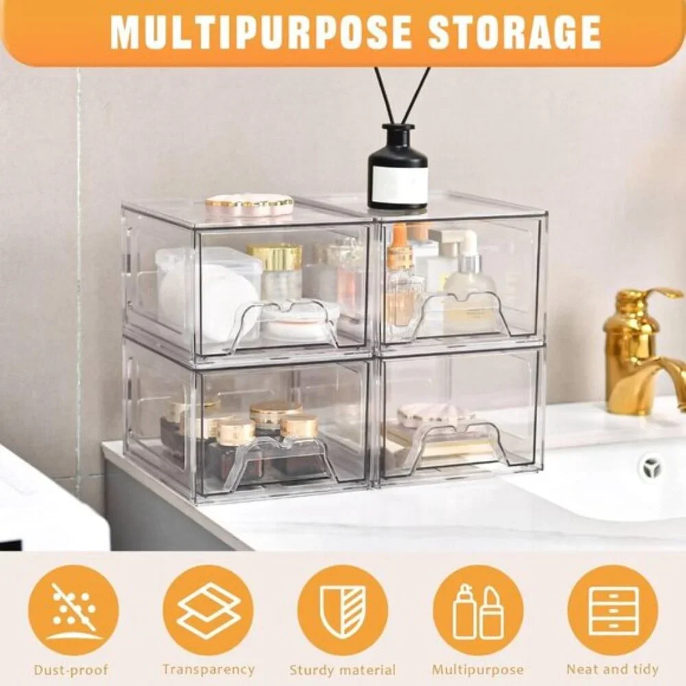 6-Pack Stackable Makeup Organizer, Clear Acrylic Drawers for Vanity & Storage